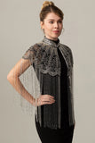 Sparkly Beaded Black Golden 1920s Cape with Fringes