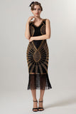 Sparkly Black Golden Bodycon Beaded Short 1920s Dress with Fringes