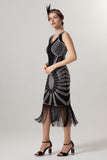 Sparkly Black Golden Bodycon Beaded Short 1920s Dress with Fringes
