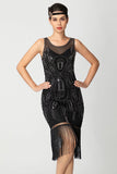 Sparkly Black Fringed Bodycon Beaded Short 1920s Dress with Sequins