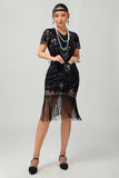 Black Red Fringed 1920s Sequin Flapper Dress
