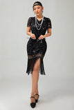 Black Red Fringed 1920s Sequin Flapper Dress