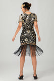 Black Red Fringed 1920s Sequin Flapper Dress