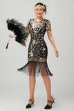 Black Red Fringed 1920s Sequin Flapper Dress