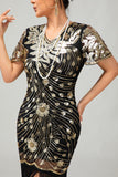 Black Red Fringed 1920s Sequin Flapper Dress