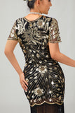 Black Red Fringed 1920s Sequin Flapper Dress
