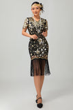 Black Red Fringed 1920s Sequin Flapper Dress