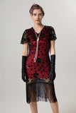 Sparkly Black Sequin Bodycon Short Sleeves 1920s Dress with Fringes