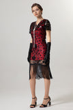 Sparkly Black Sequin Bodycon Short Sleeves 1920s Dress with Fringes