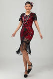 Black Red Fringed 1920s Sequin Flapper Dress