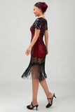 Black Red Fringed 1920s Sequin Flapper Dress