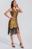Sparkly Black Golden Bodycon Sequin Short 1920s Dress with Fringes