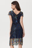 Sparkly Black Blue Bodycon Beaded Short 1920s Dress with Sequins