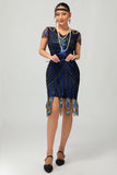Sequin Black Blue 1920s Bodycon Gatsby Dress with Short Sleeves