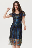 Sparkly Black Blue Bodycon Beaded Short 1920s Dress with Sequins