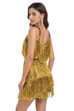 Sparkly Fuchsia Spaghetti Straps Tiered Short Homecoming Dress with Fringes