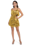 Sparkly Fuchsia Spaghetti Straps Tiered Short Homecoming Dress with Fringes
