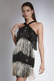 Sparkly Black Silver Short Tight Homecoming Dress with Fringes