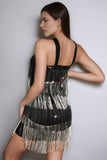 Sparkly Black Silver Short Tight Homecoming Dress with Fringes
