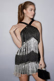 Sparkly Black Silver Short Tight Homecoming Dress with Fringes