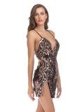 Sparkly Black Tight Sequin Spaghetti Straps Homecoming Dress with Slit