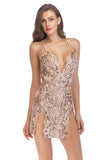 Sparkly Black Tight Sequin Spaghetti Straps Homecoming Dress with Slit