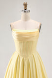 Yellow Strapless A-Line Corset Homecoming Dress with Beading