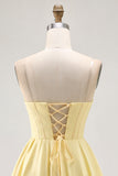 Yellow Strapless A-Line Corset Homecoming Dress with Beading