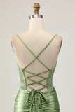Bodycon Sequins Ruched Sage Green Short Homecoming Dress