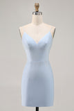 Blue Beaded Spaghetti Straps Bodycon Short Homecoming Dress