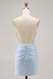 Blue Beaded Spaghetti Straps Bodycon Short Homecoming Dress