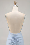 Blue Beaded Spaghetti Straps Bodycon Short Homecoming Dress