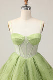 Green A Line Strapless Sheer Corset Ruched Short Homecoming Dress