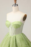 Green A Line Strapless Sheer Corset Ruched Short Homecoming Dress