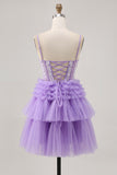 Off The Shoulder Lavender Beaded Tiered A Line Homecoming Dress