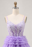 Off The Shoulder Lavender Beaded Tiered A Line Homecoming Dress