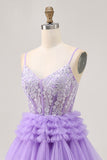 Off The Shoulder Lavender Beaded Tiered A Line Homecoming Dress