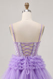 Off The Shoulder Lavender Beaded Tiered A Line Homecoming Dress