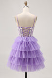 Lavender Corset Tiered A Line Homecoming Dress with Appliques