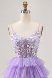 Lavender Corset Tiered A Line Homecoming Dress with Appliques