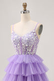 Lavender Corset Tiered A Line Homecoming Dress with Appliques