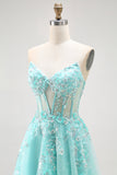 Sparkly Green A-Line Strapless Sequins Corset Long Prom Dress with Slit
