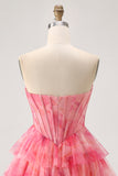 Tiered Corset Red A Line Printed Beaded Homecoming Dress