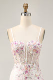 Sparkly Black Pink Floral Corset Short Homecoming Dress with Sequins