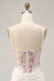 Sparkly Black Pink Floral Corset Short Homecoming Dress with Sequins