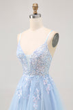 Sparkly Blue A-line Tulle Sequins Short Homecoming Dress with Lace Up Back