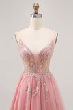 Sparkly Blush A-line Tulle Sequins Short Homecoming Dress with Lace Up Back