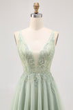 Green A-line Tulle Backless Beaded Short Homecoming Dress with Sequins