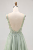 Green A-line Tulle Backless Beaded Short Homecoming Dress with Sequins