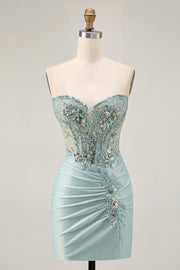 Grey Green Bodycon Strapless Homecoming Dress with Sequins